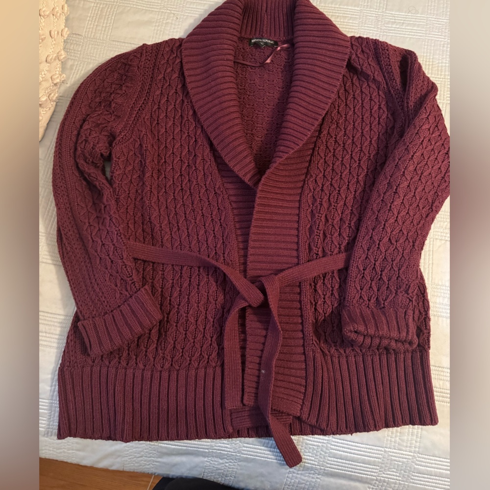 Banana Republic Factory Burgundy Cable sweater wrap.